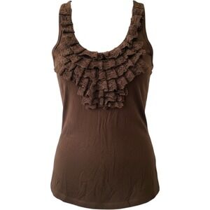 Zinc Brown Crochet Ruffle Bib Tank Top Sleeveless Rayon Blouse size Large, Funky
